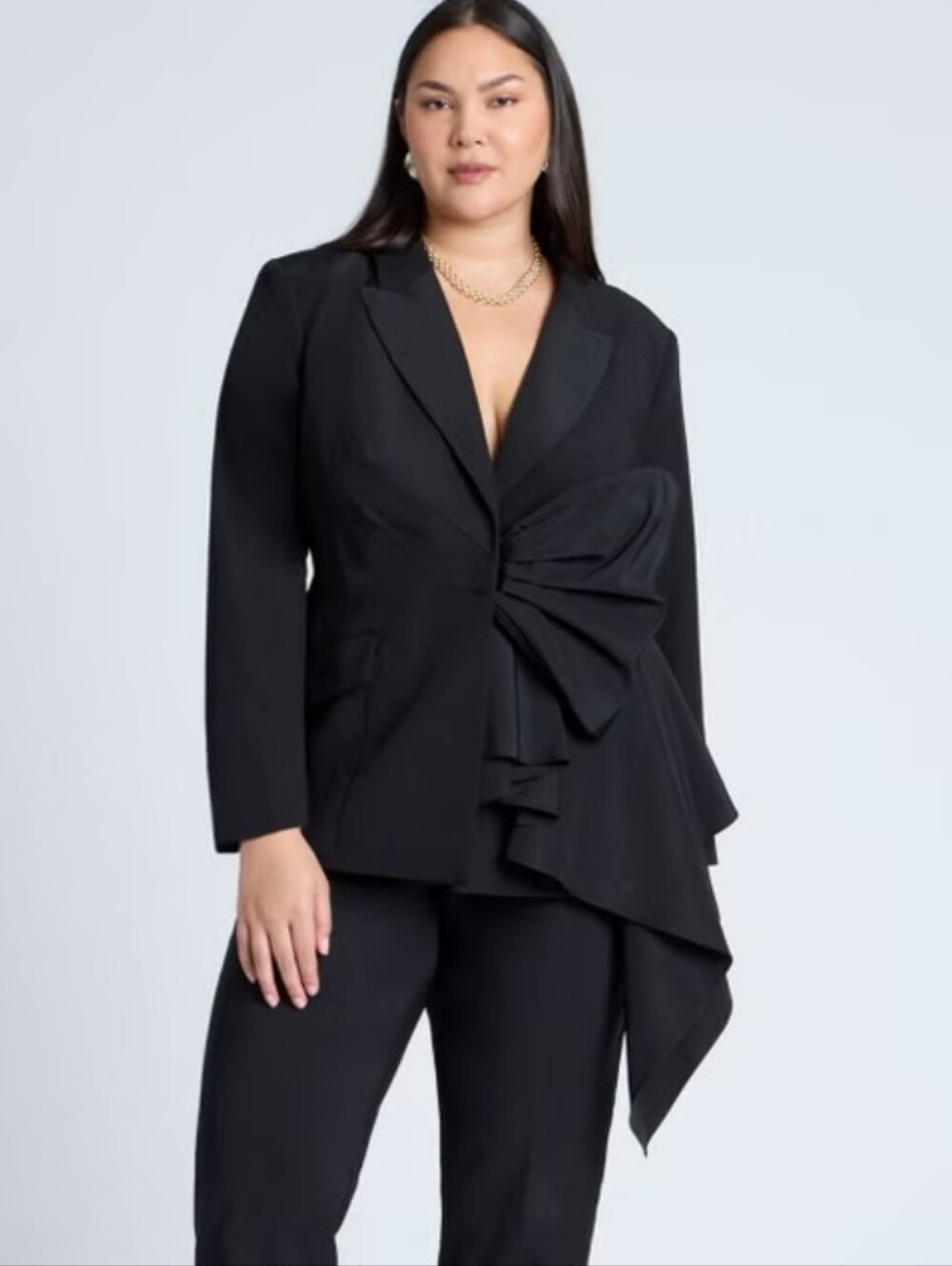 ELOQUII Mixed Media Blazer With Structured Bow, Stunning, Size 14, Black, NWT